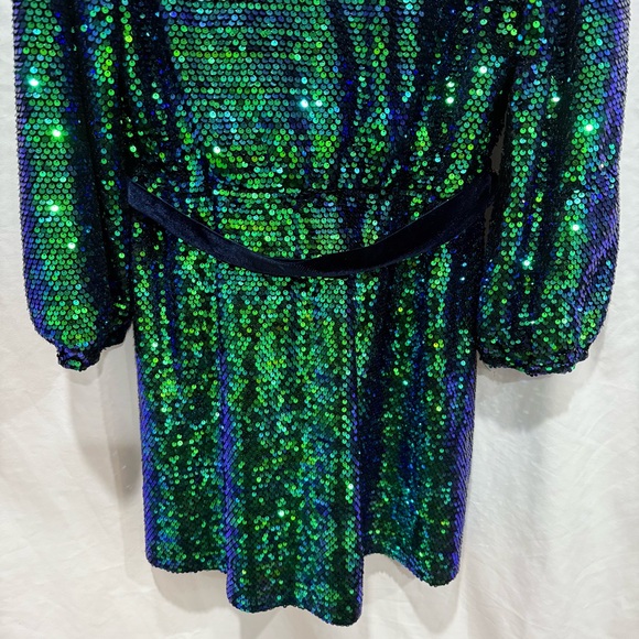 Baltic Born Sequin Dress XL Long Sleeve Belted V-Neck Homecoming Cocktail Rave - Picture 13 of 15